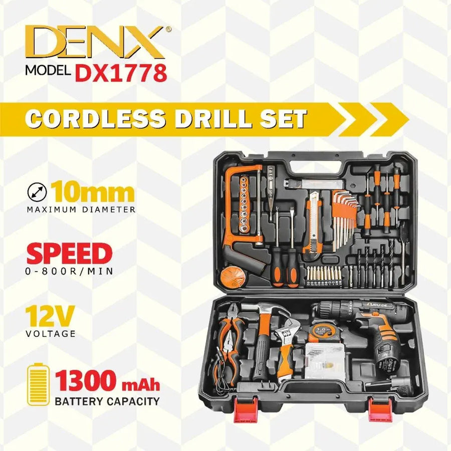 حقيبة الدريل والأدوات المتكاملة للصيانة من DENX (موديل DX1778)