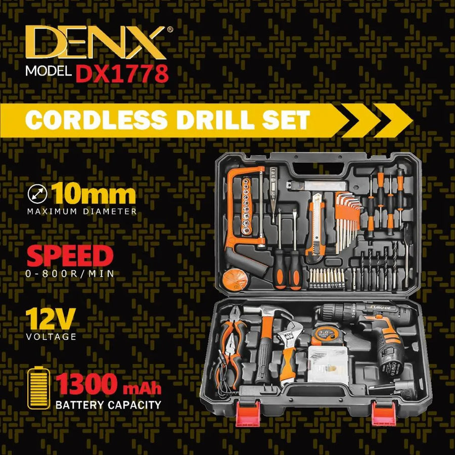 حقيبة الدريل والأدوات المتكاملة للصيانة من DENX (موديل DX1778)